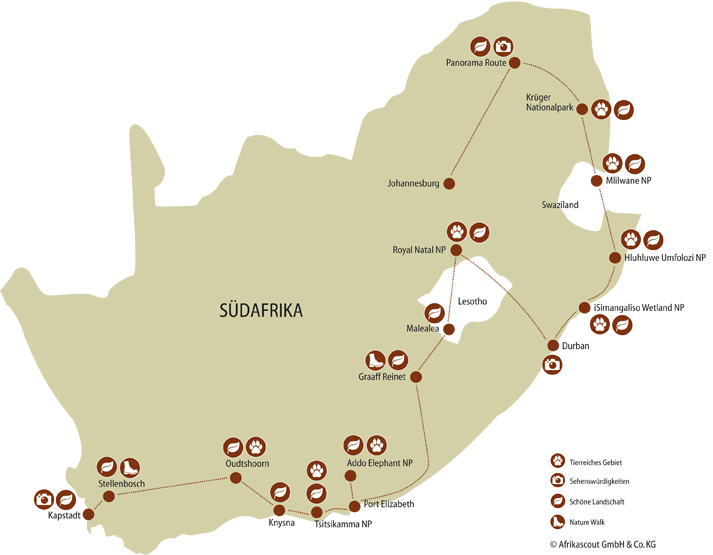 Südafrika Reiseverlauf Afrikascout